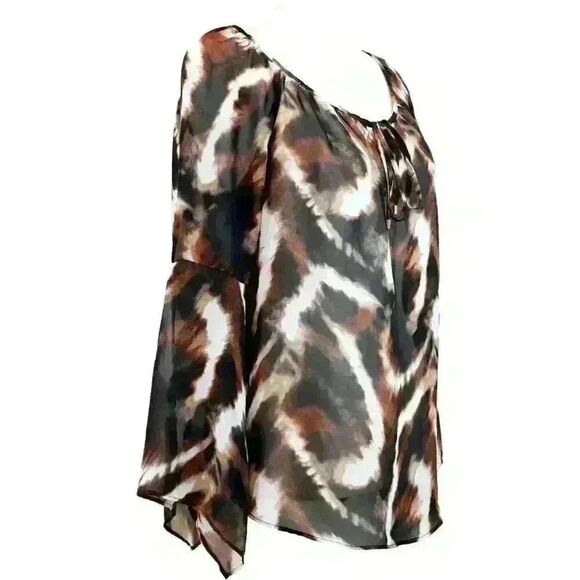 AB Studio Brown/Black Animal Print Tie-Neck Blouse – Size Medium - Picture 8 of 8